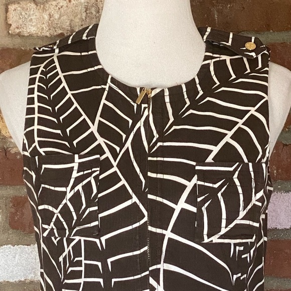 Tory Burch Brown Shift Dress White Leaf Print Sleeveless Corduroy Dress Size 6 - Picture 10 of 11